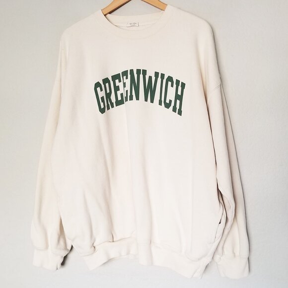 Brandy Melville John Galt Cream Greenwich Crew Neck Sweatshirt Oversized Pockets - Picture 6 of 16